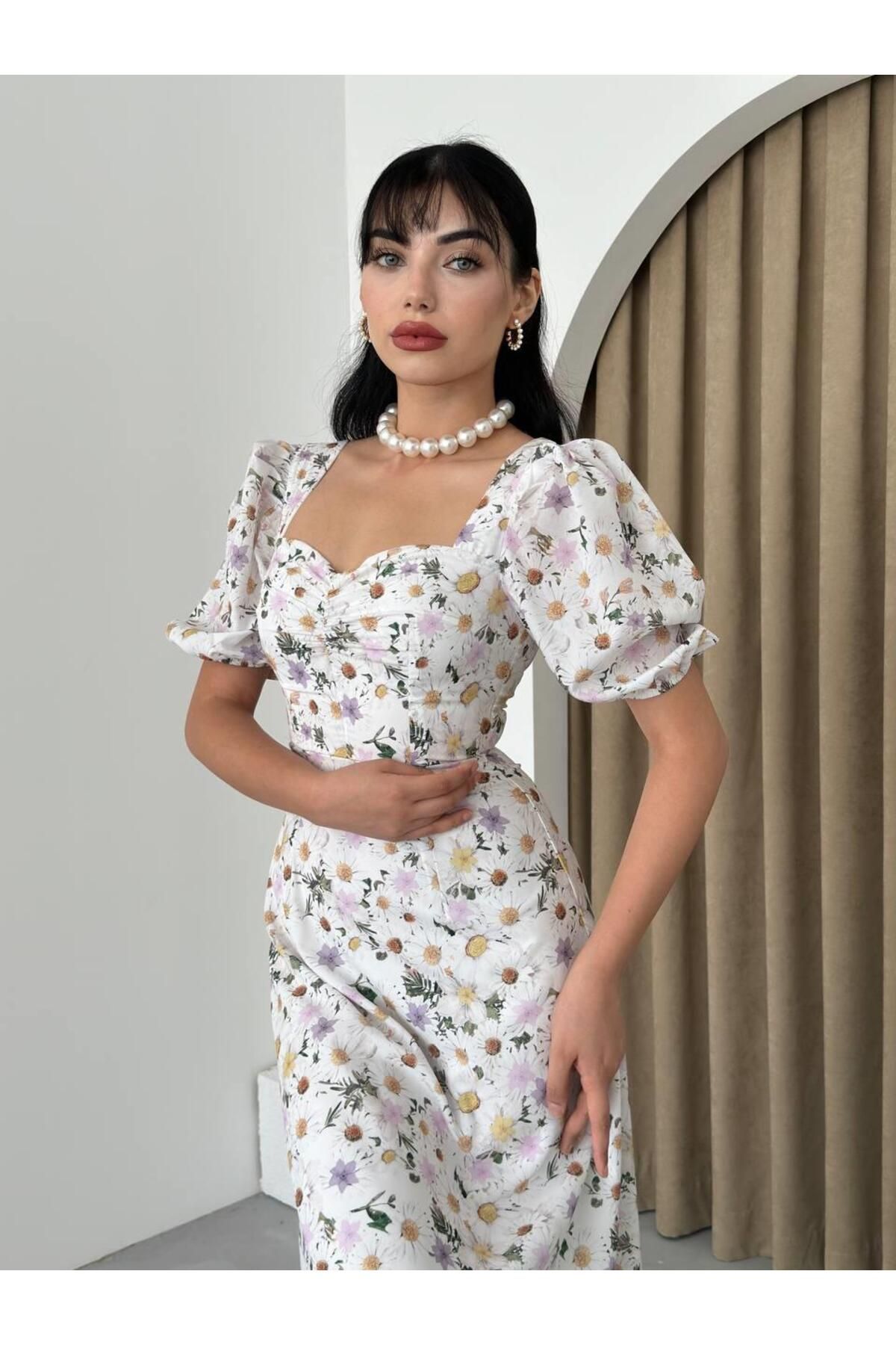 Long Floral Balloon Sleeve Olivia Dress