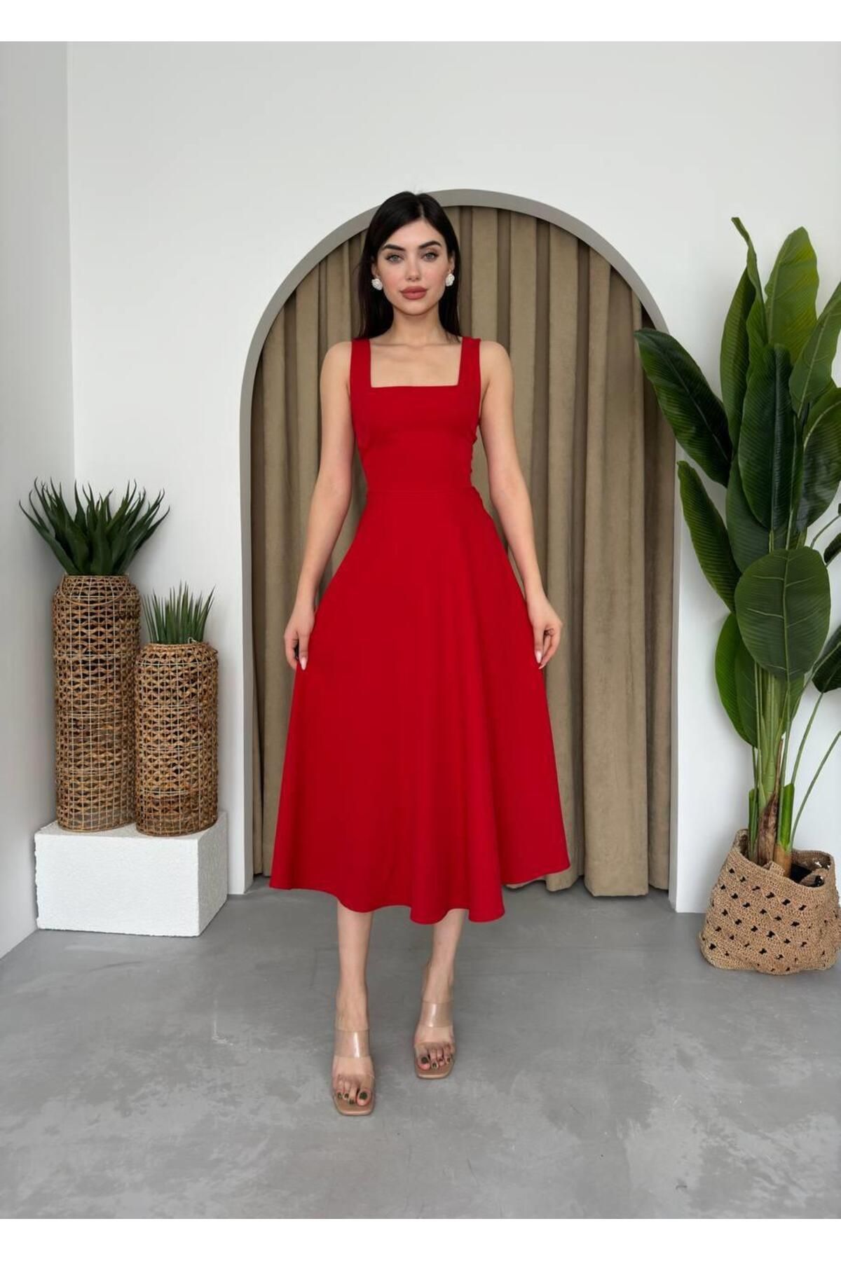 CALLIOPE SQUARE NECKLINE MIDI LENGTH DRESS