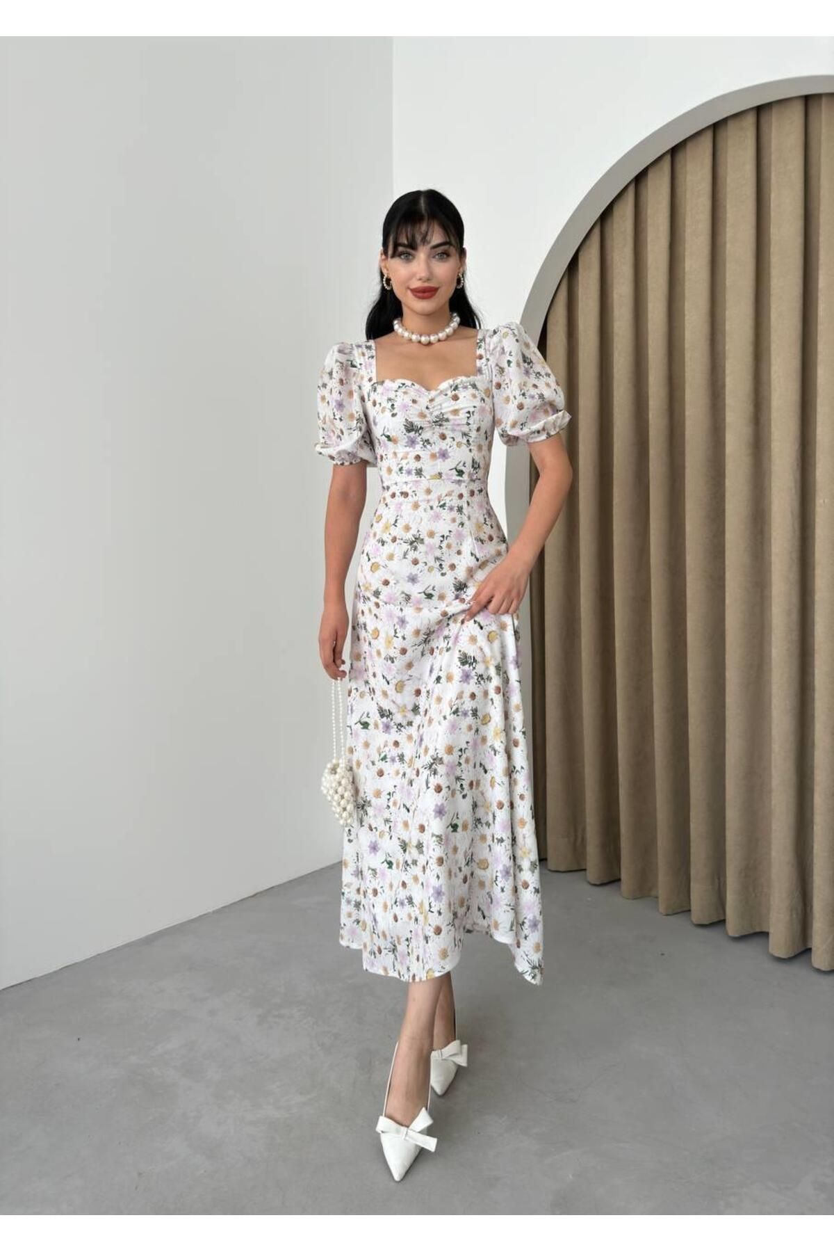 Long Floral Balloon Sleeve Olivia Dress