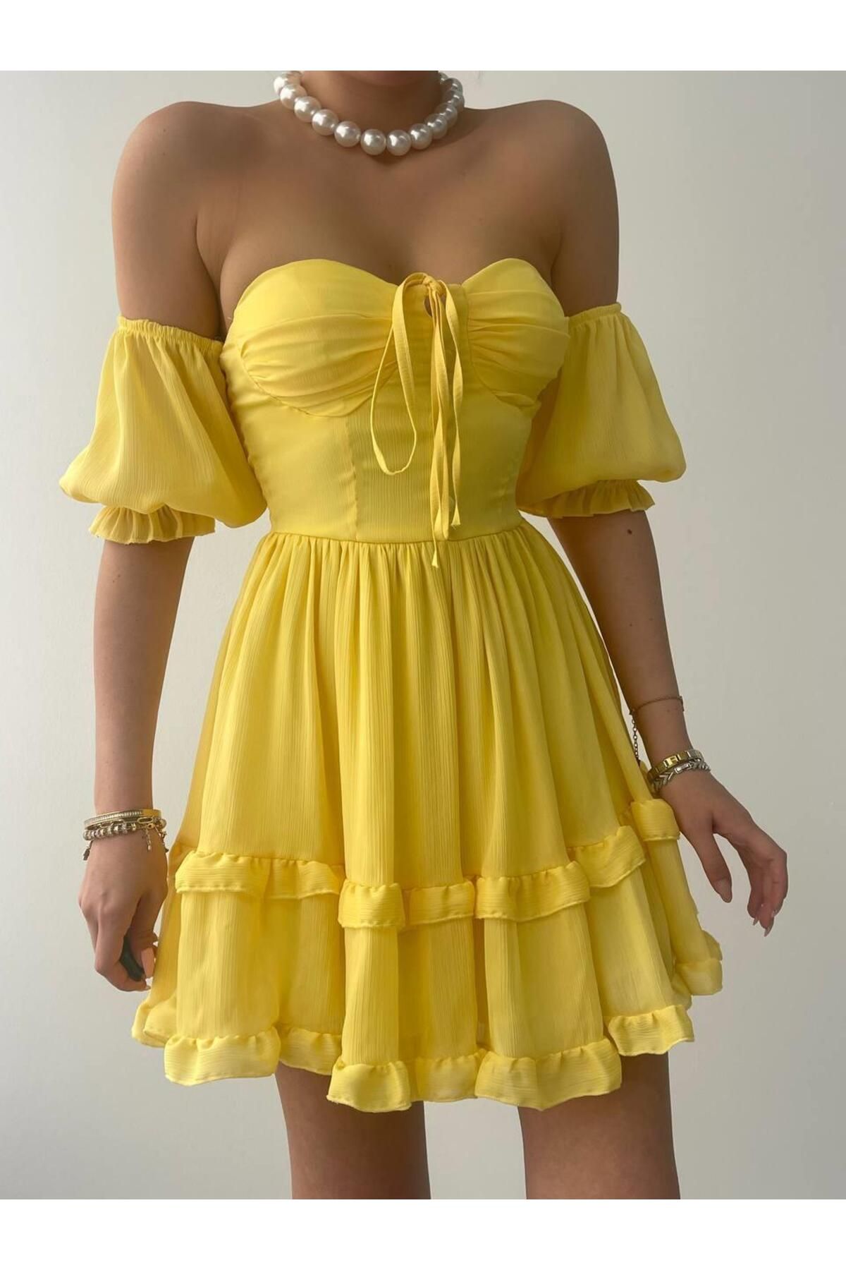 Lady Low Sleeve Chiffon Mini Gloped Dress