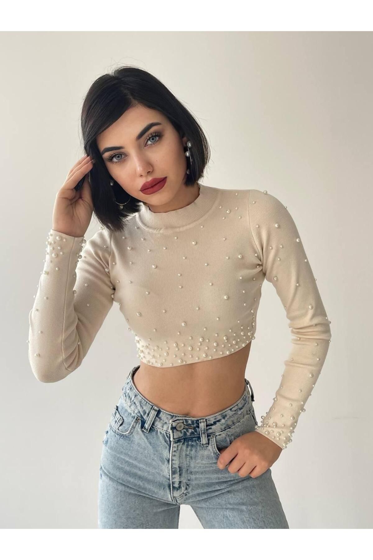 Cloi Inci Detay Crop - Beige