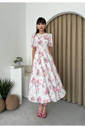 Viki Floral Pattern Midi Length Dress