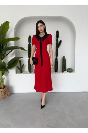 Patrice Pointed Neck Midi Dress