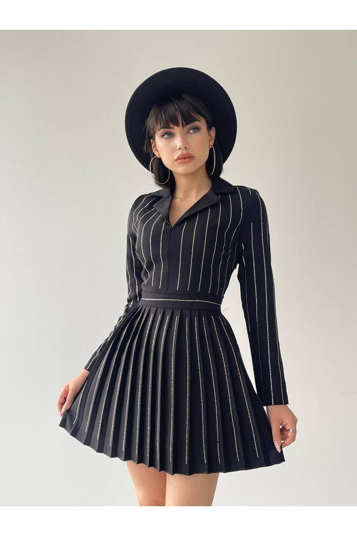 Alya Mini Striped Pleated Dress