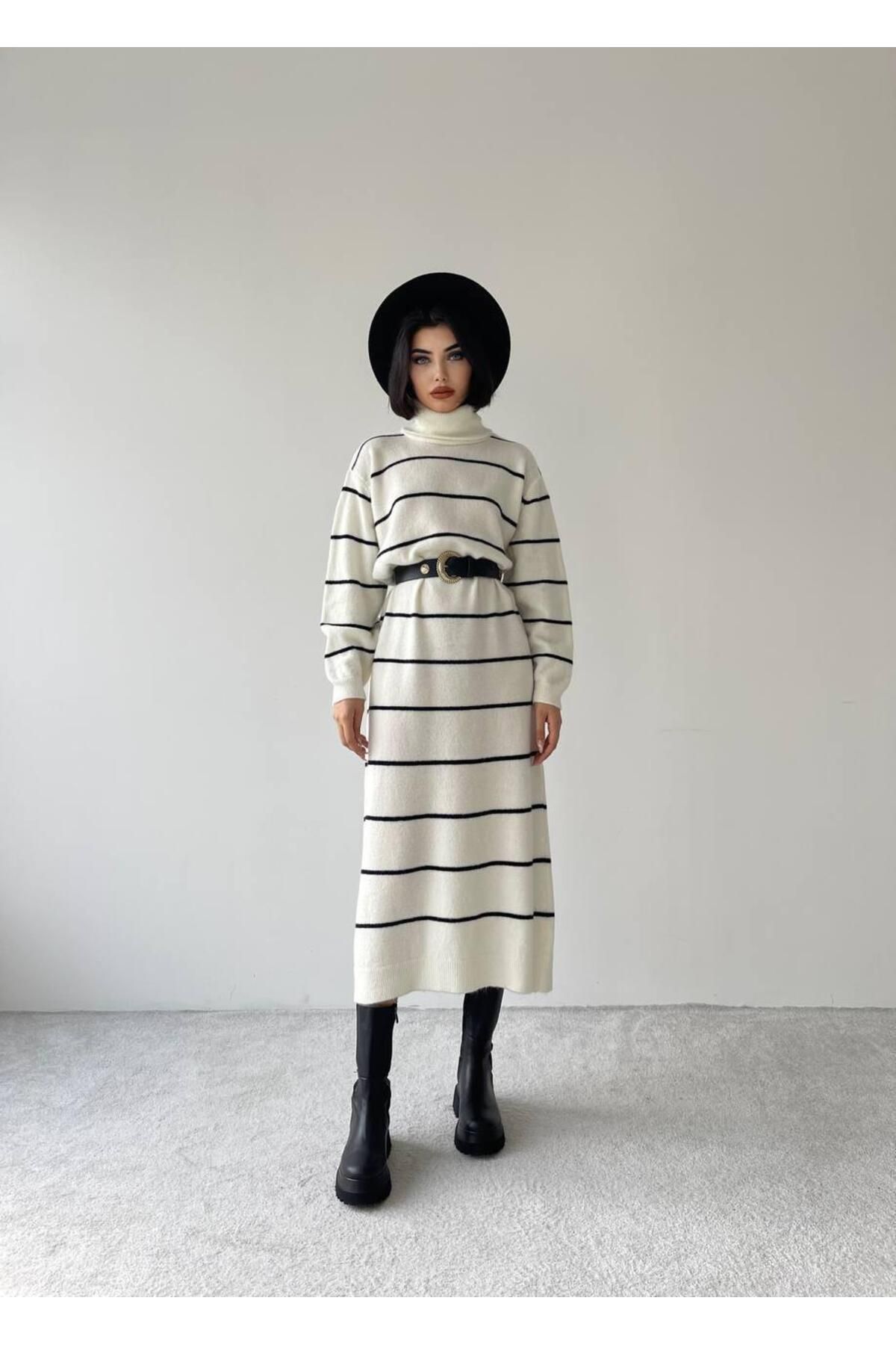 Pier Tricot Striped Long Dress - Cream