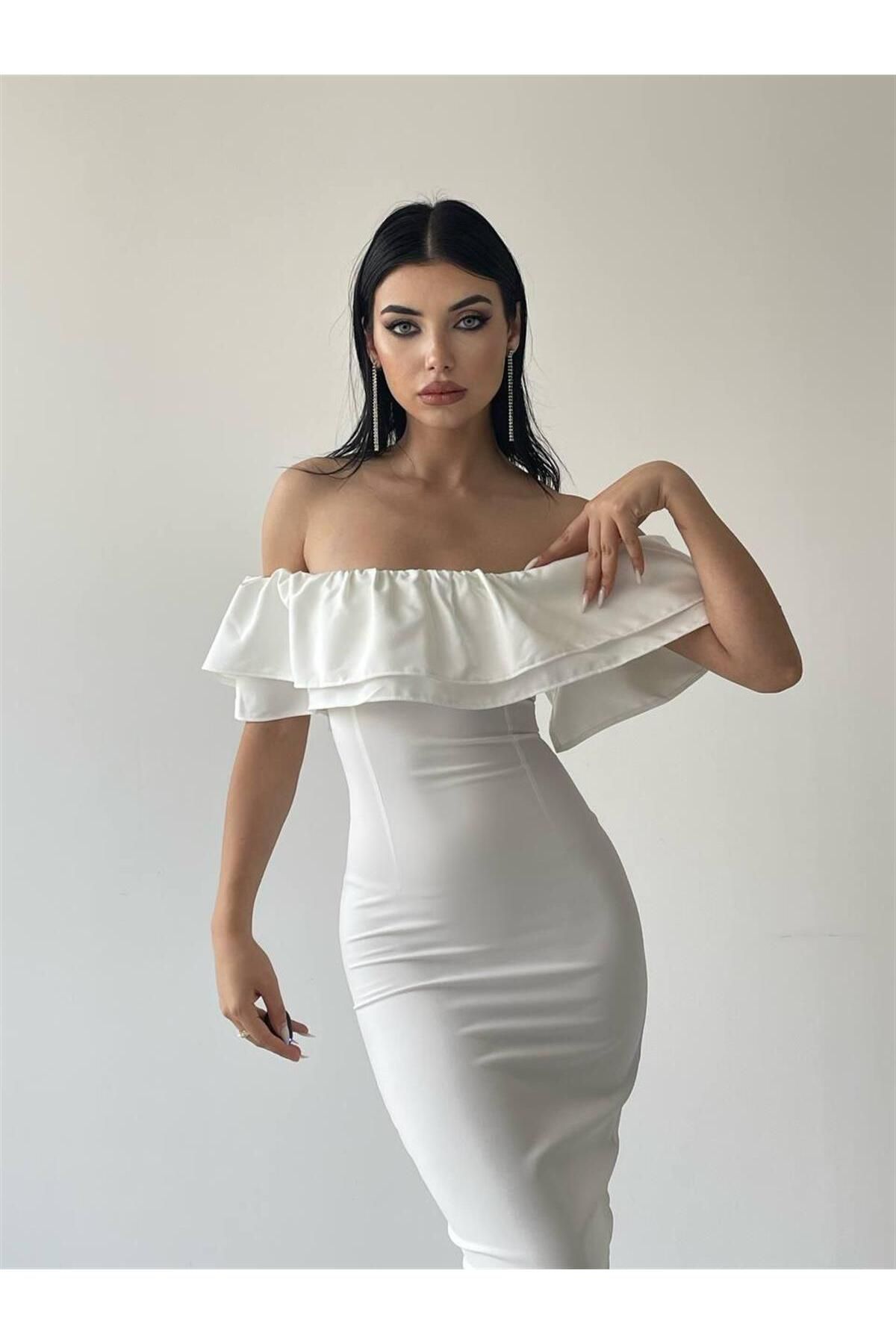 Amour Midi Length Ruffle Dress - White