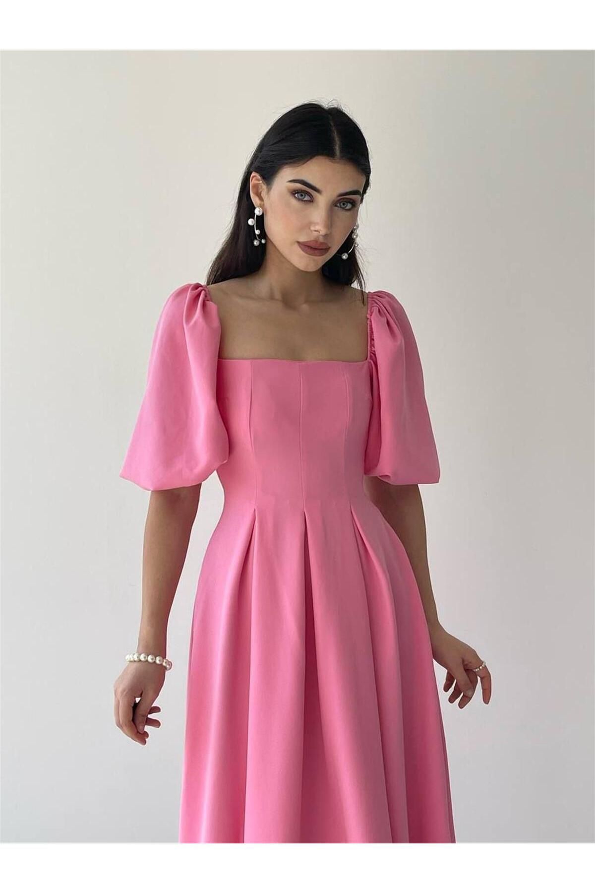 Benjamin Bell Skirted Midi Length Dress - Pink