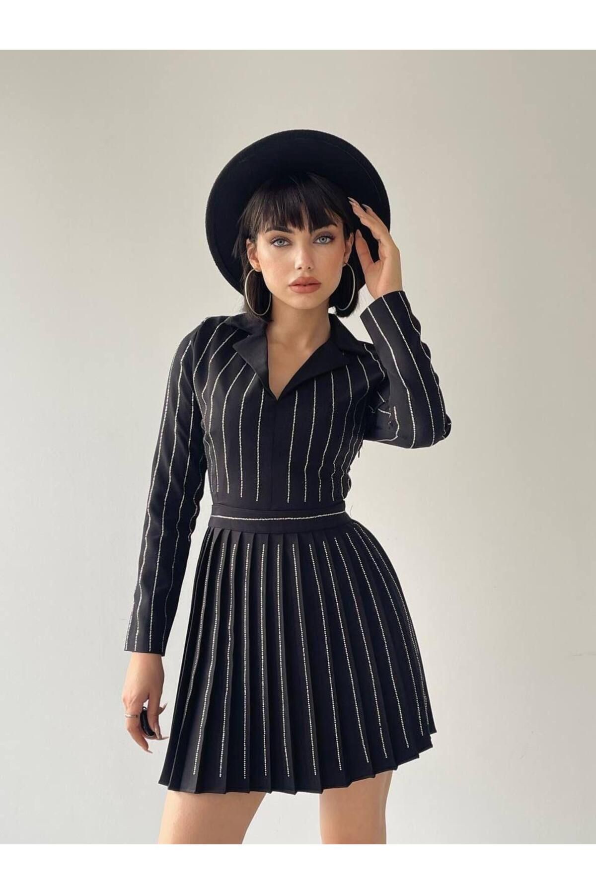 Alya Mini Striped Pleated Dress