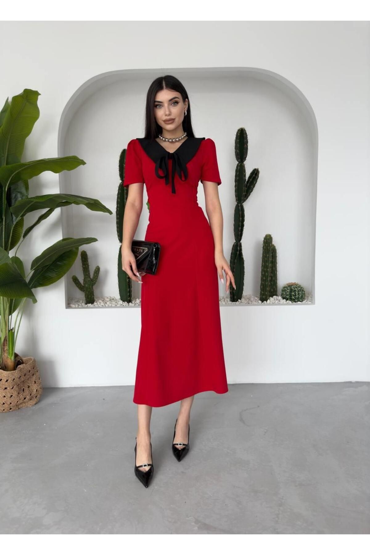 Patrice Pointed Neck Midi Dress