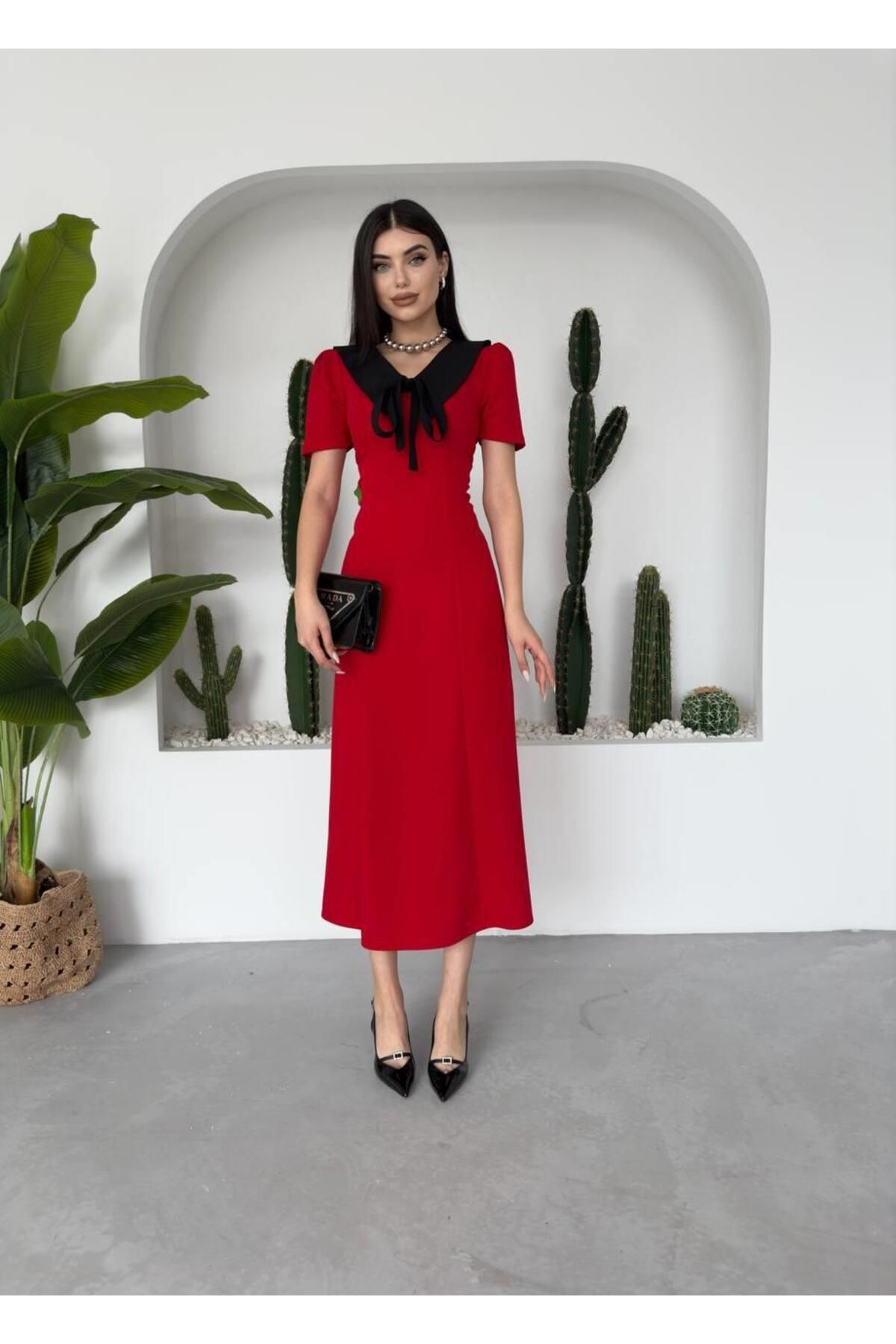 Patrice Pointed Neck Midi Dress