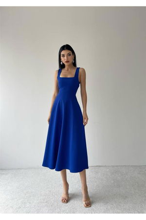 Calliope Square Neck Midi Length Dress - Blue