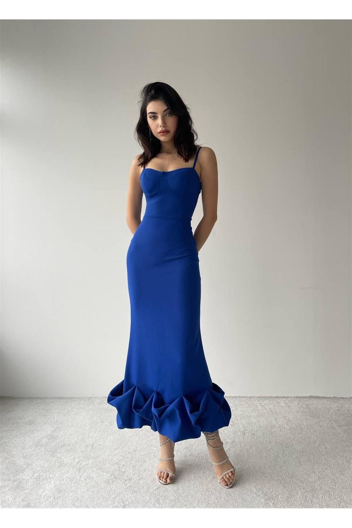 Dominic Strappy Dress with Shirred Skirt - Blue