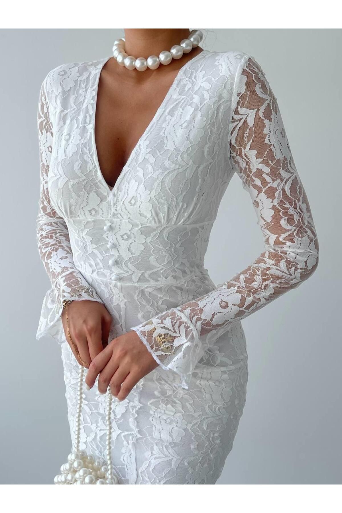 Elegance White Lace Midi Dress