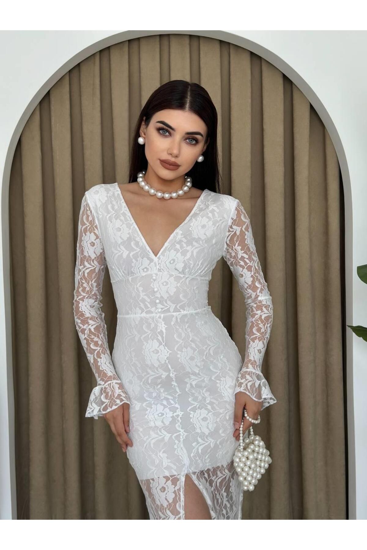 Elegance White Lace Midi Dress