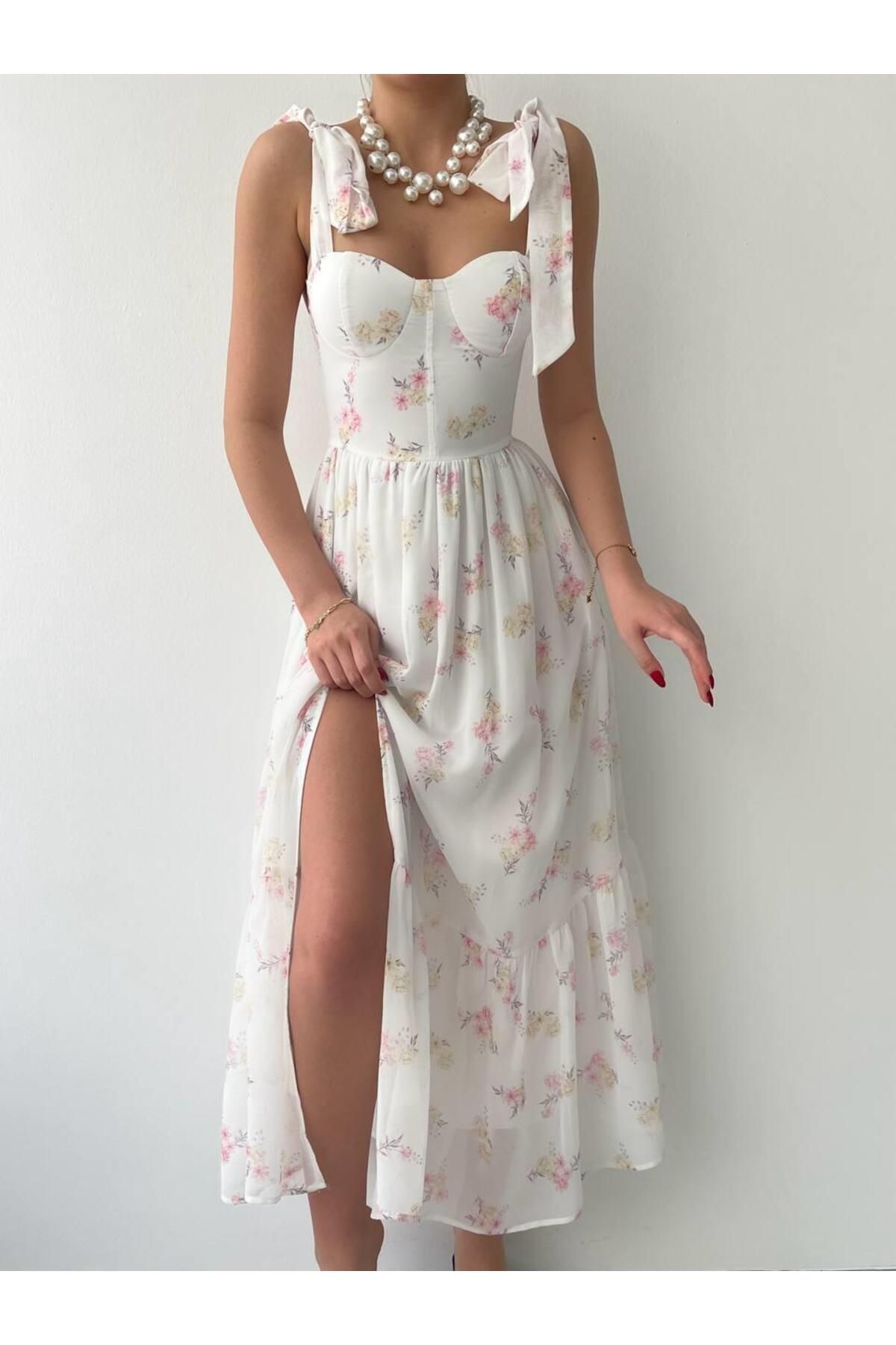 Floral Chiffon Chiffon Kayro Midi Dress with Straps