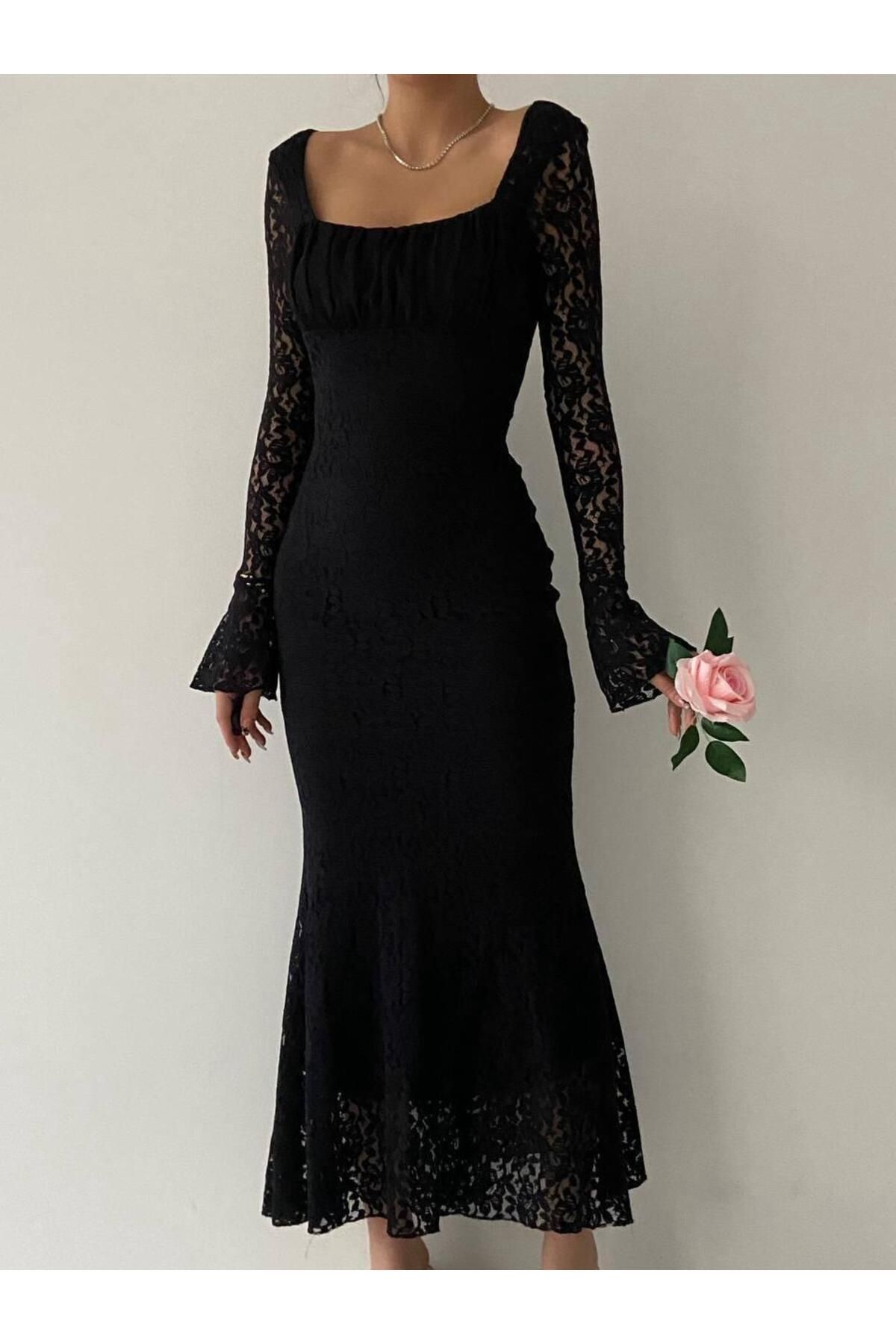 Matilda Lace Long Black Dress