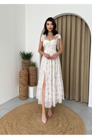 Floral Chiffon Chiffon Kayro Midi Dress with Straps