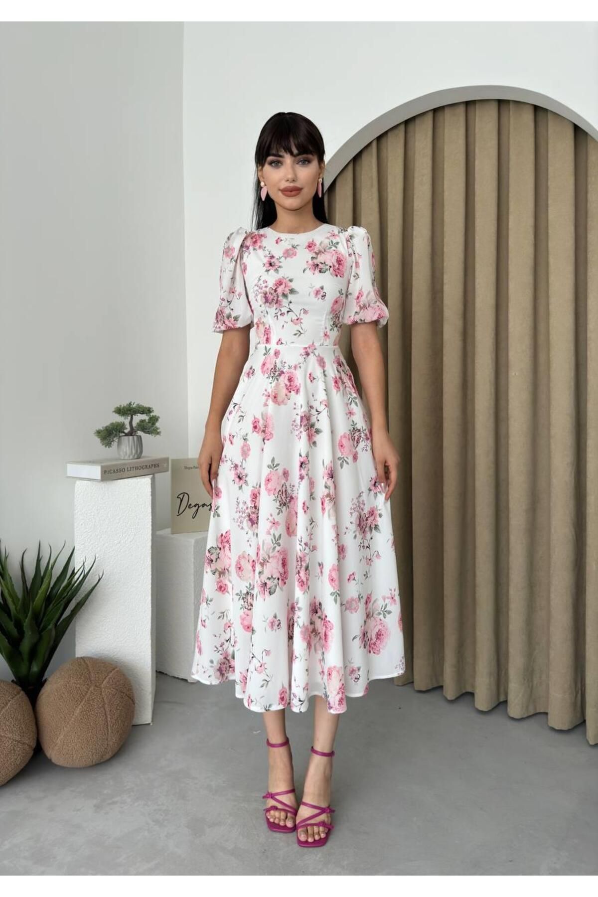 Viki Floral Pattern Midi Length Dress