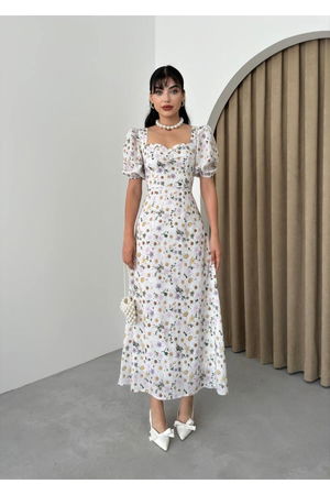 Long Floral Balloon Sleeve Olivia Dress