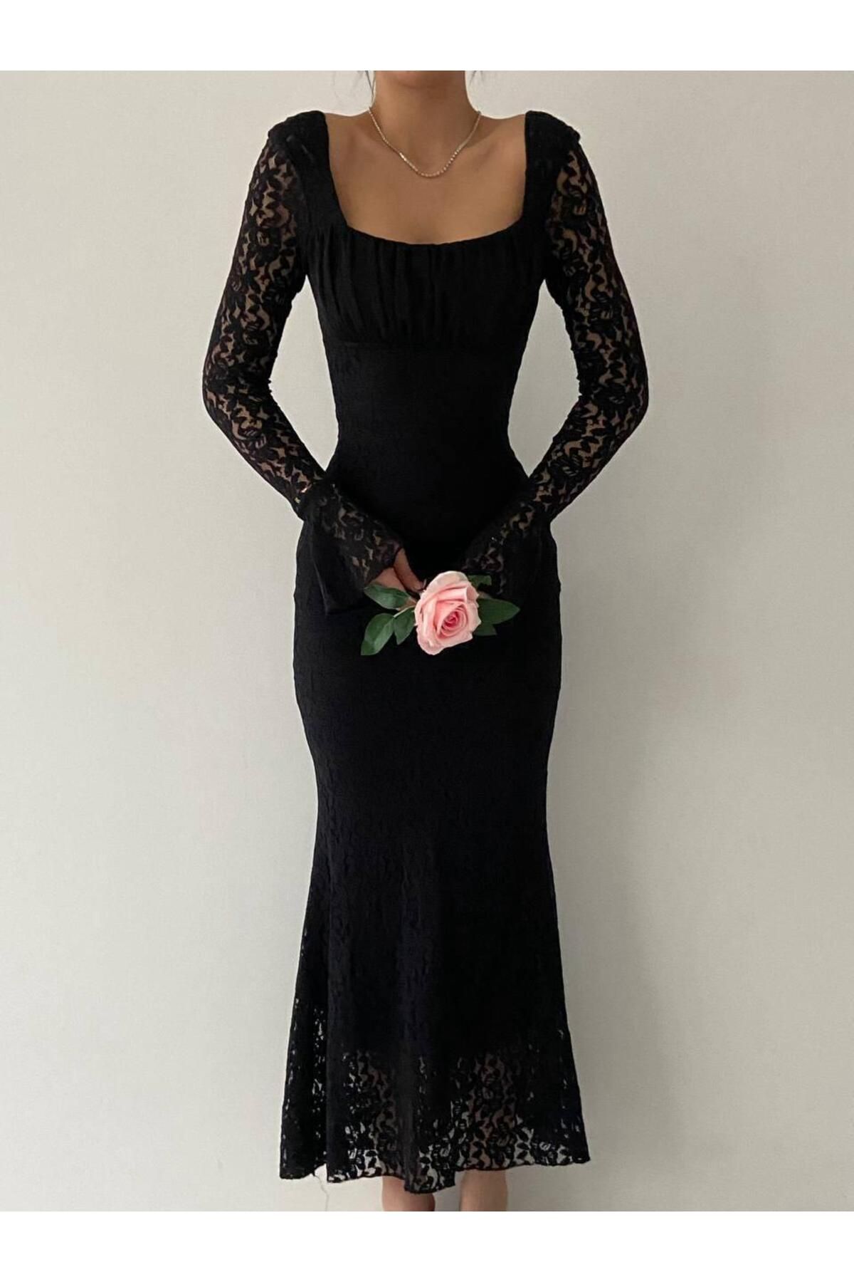 Matilda Lace Long Black Dress