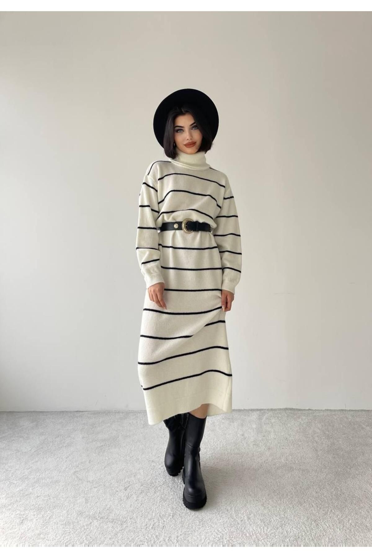 Pier Tricot Striped Long Dress - Cream