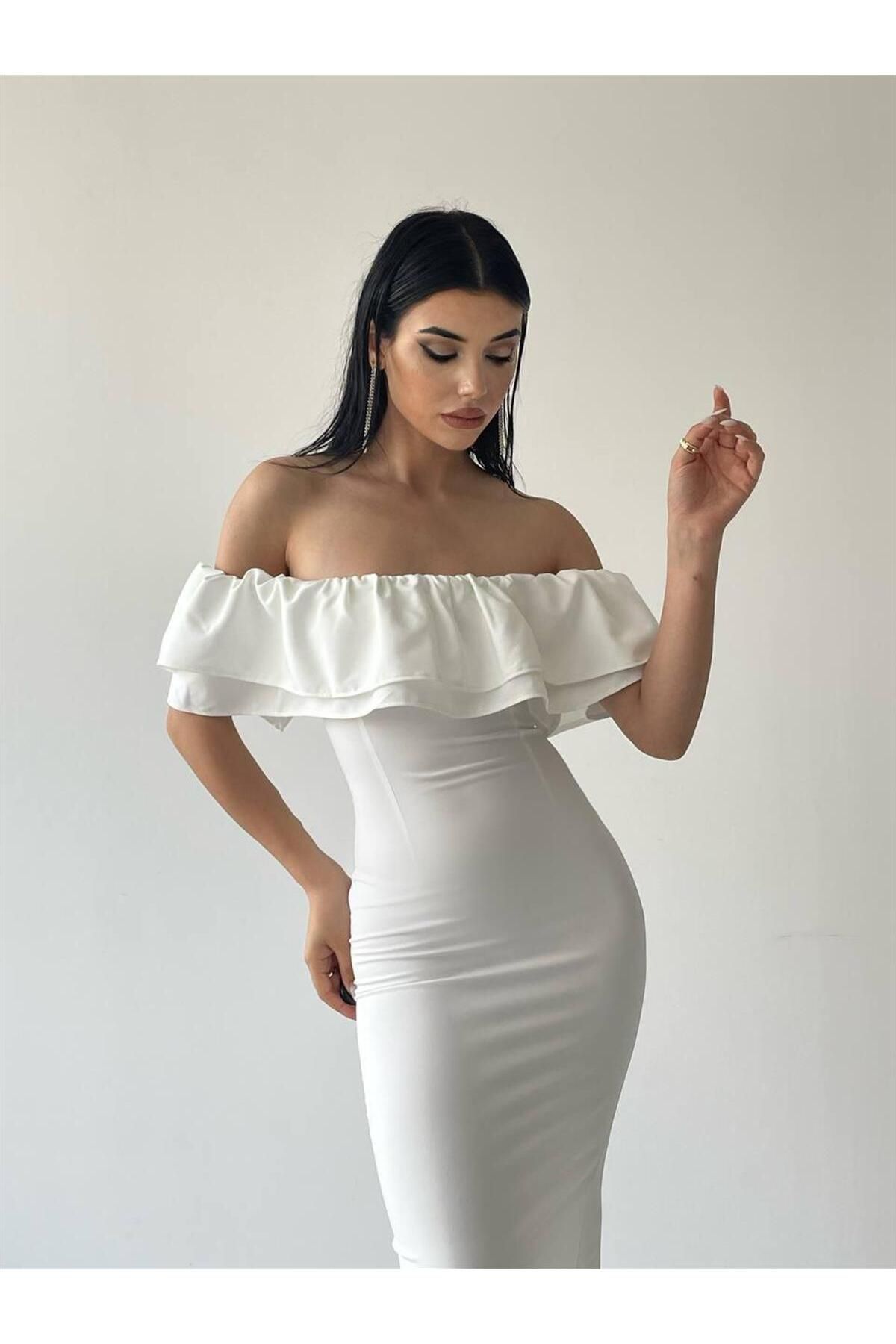 Amour Midi Length Ruffle Dress - White