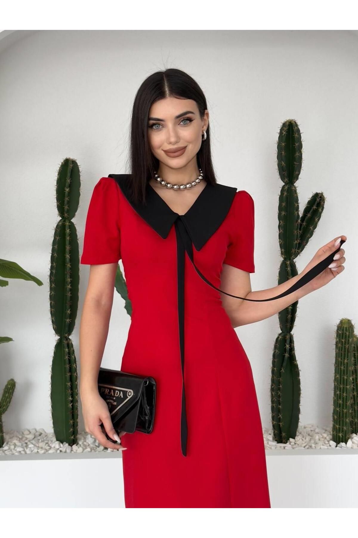 Patrice Pointed Neck Midi Dress