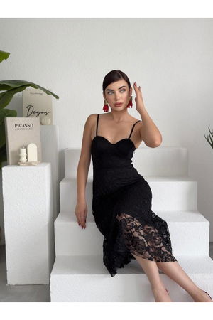 FLARED LACE DRESS WITH STRAPS