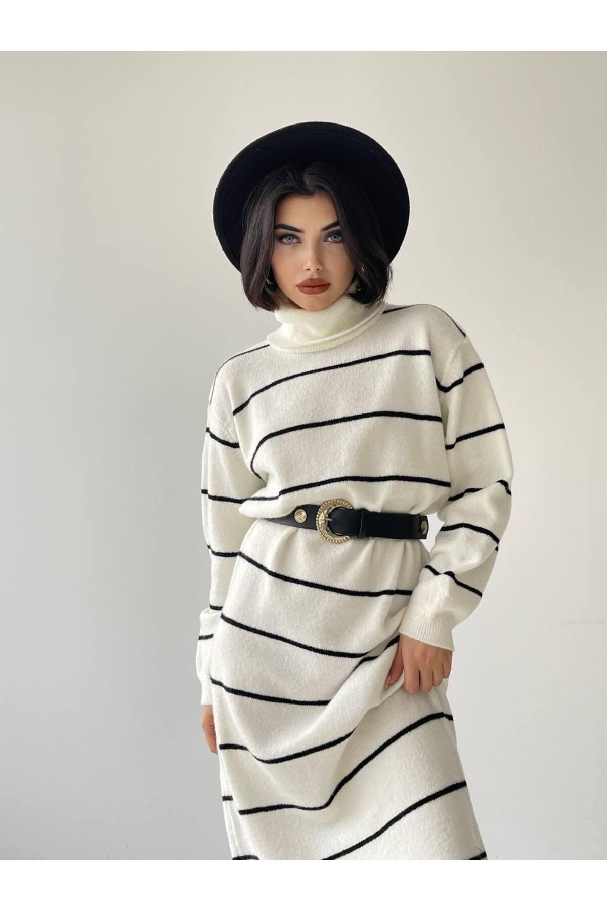 Pier Tricot Striped Long Dress - Cream