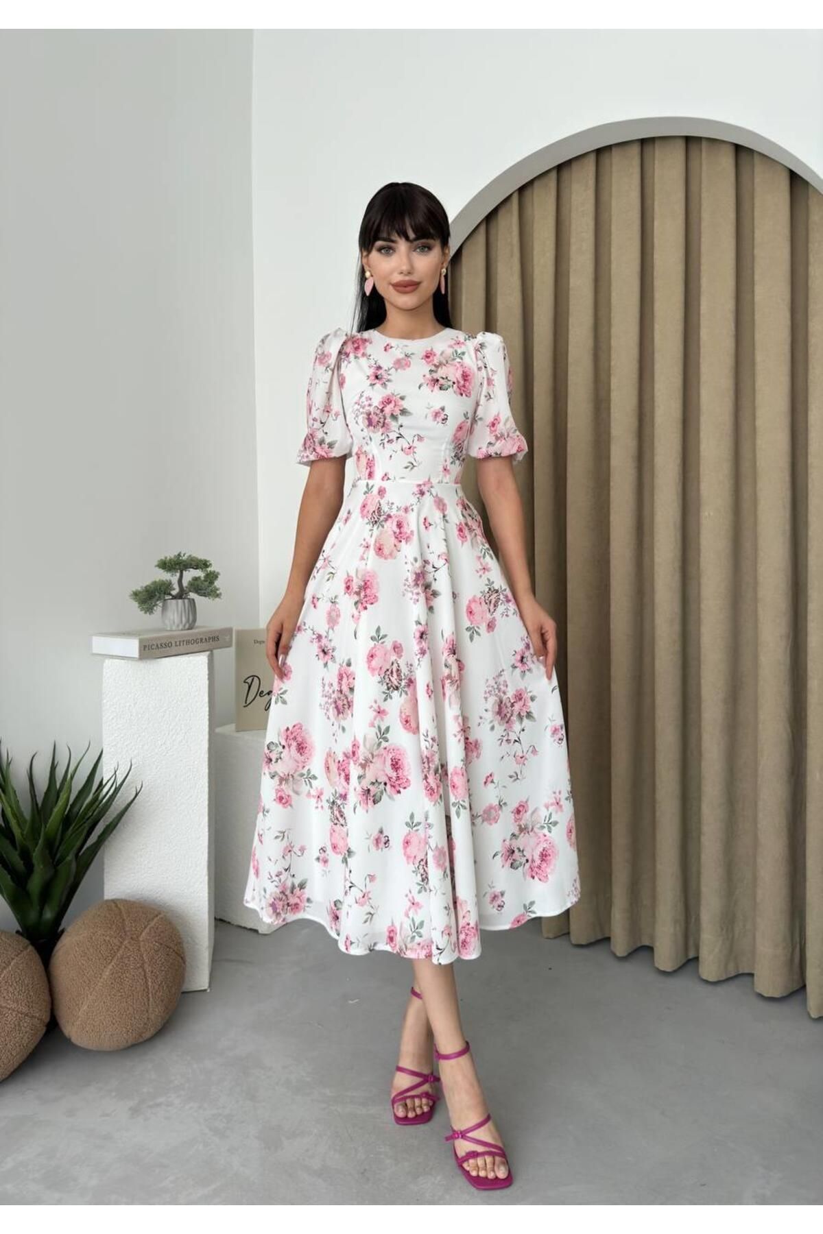 Viki Floral Pattern Midi Length Dress