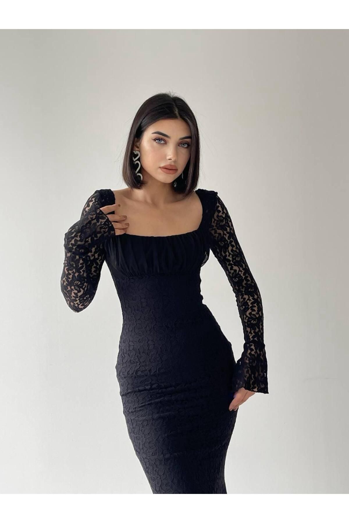 Matilda Lace Long Black Dress