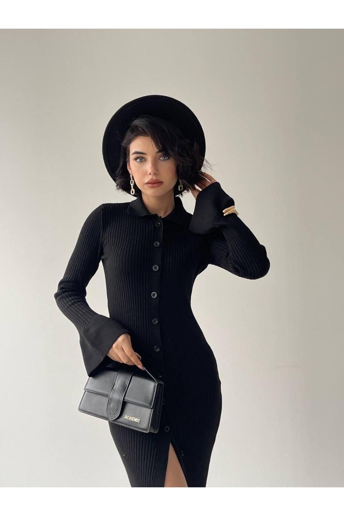 Miracle Button Detail Sweater Dress Black