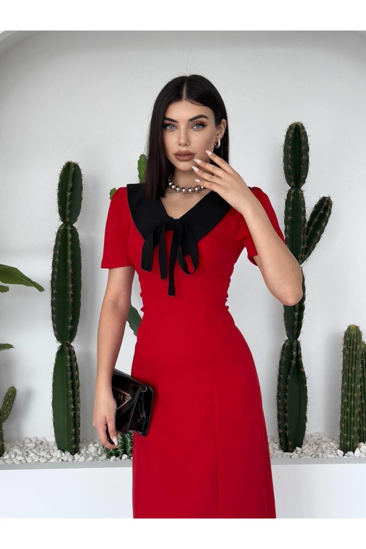 Patrice Pointed Neck Midi Dress