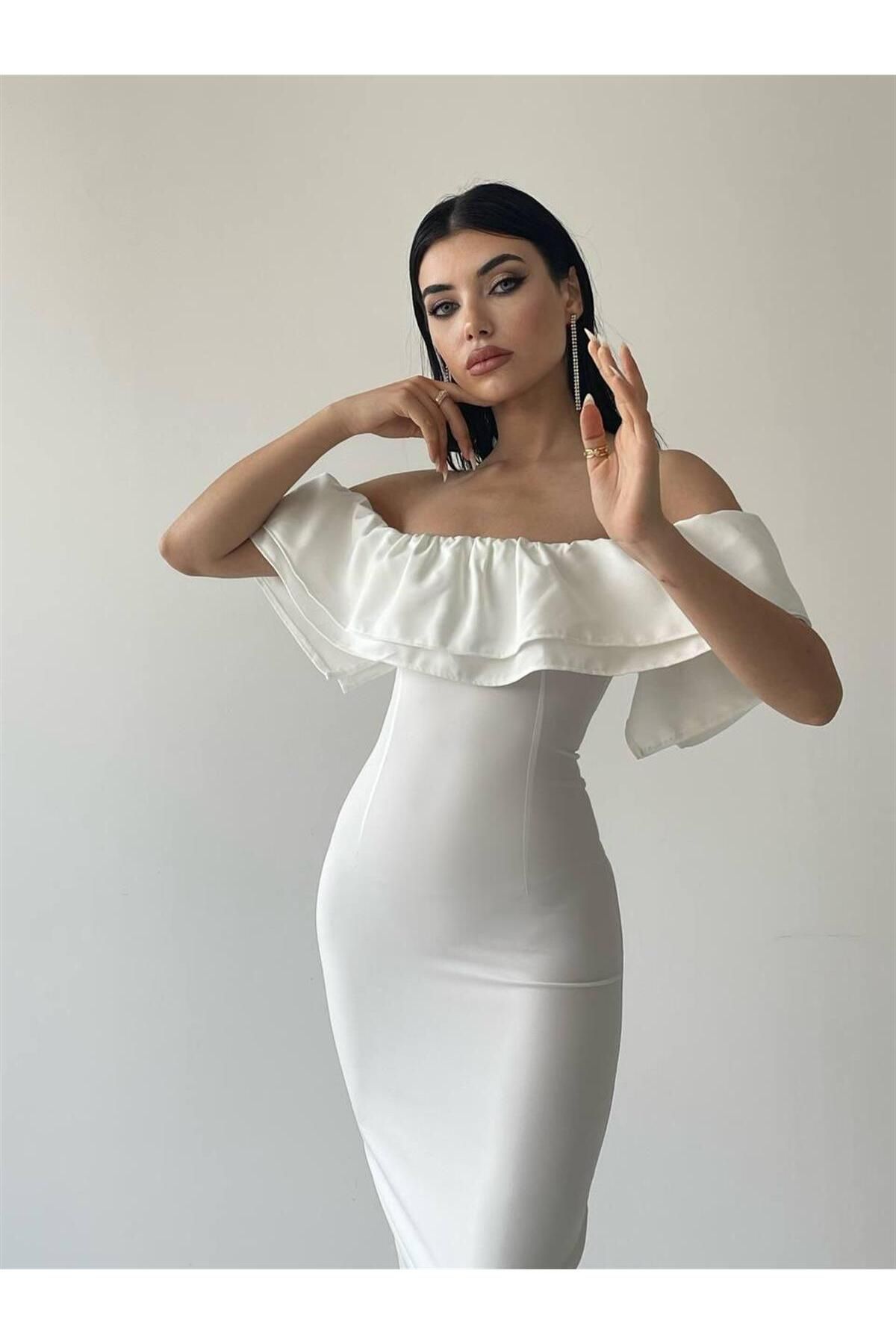 Amour Midi Length Ruffle Dress - White