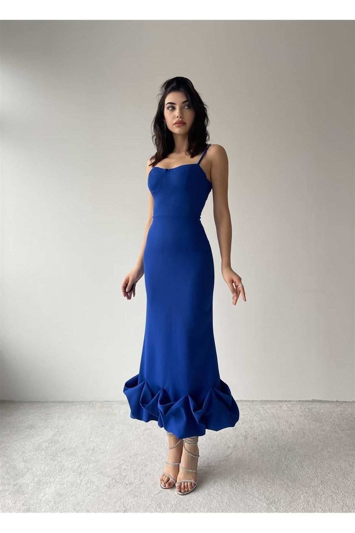 Dominic Strappy Dress with Shirred Skirt - Blue