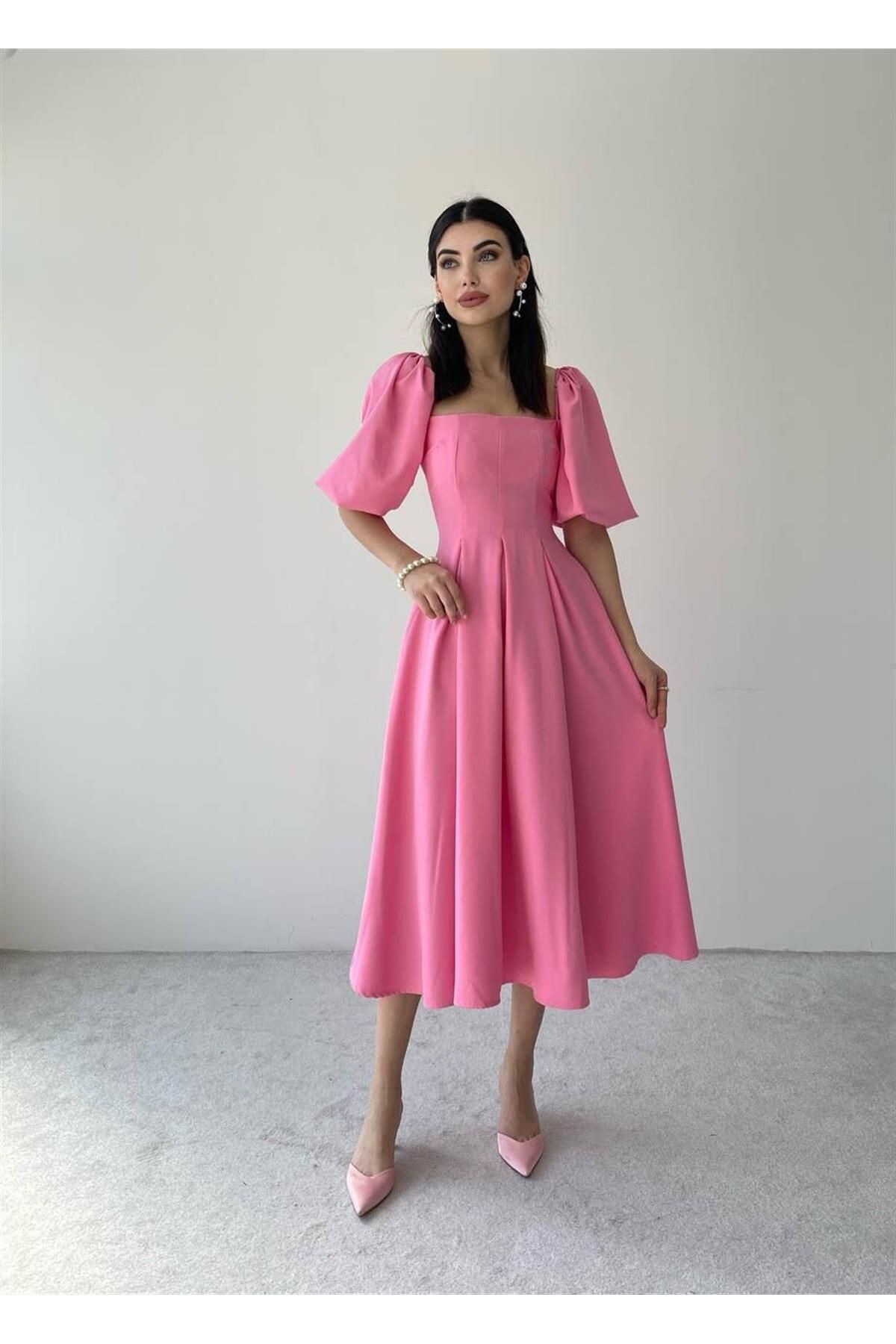 Benjamin Bell Skirted Midi Length Dress - Pink