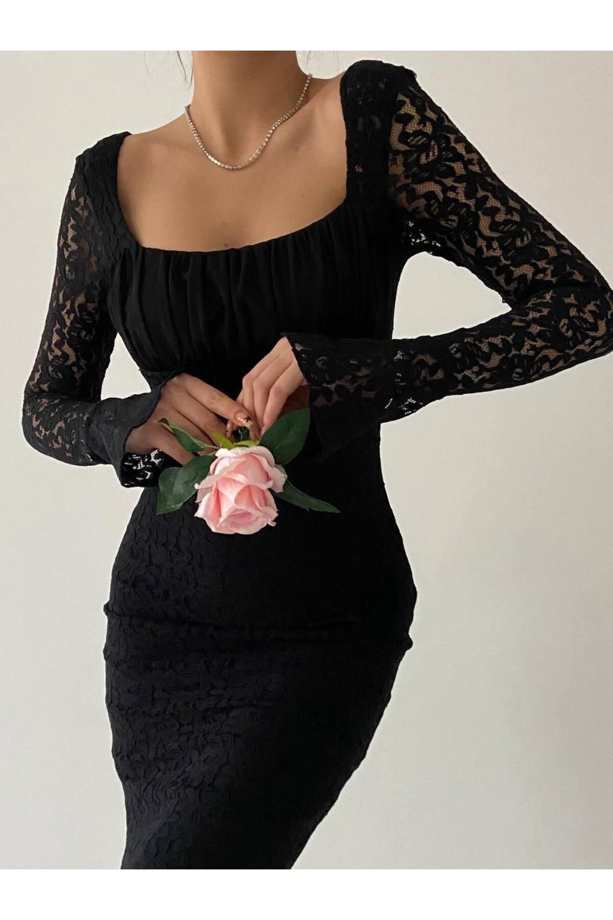 Matilda Lace Long Black Dress