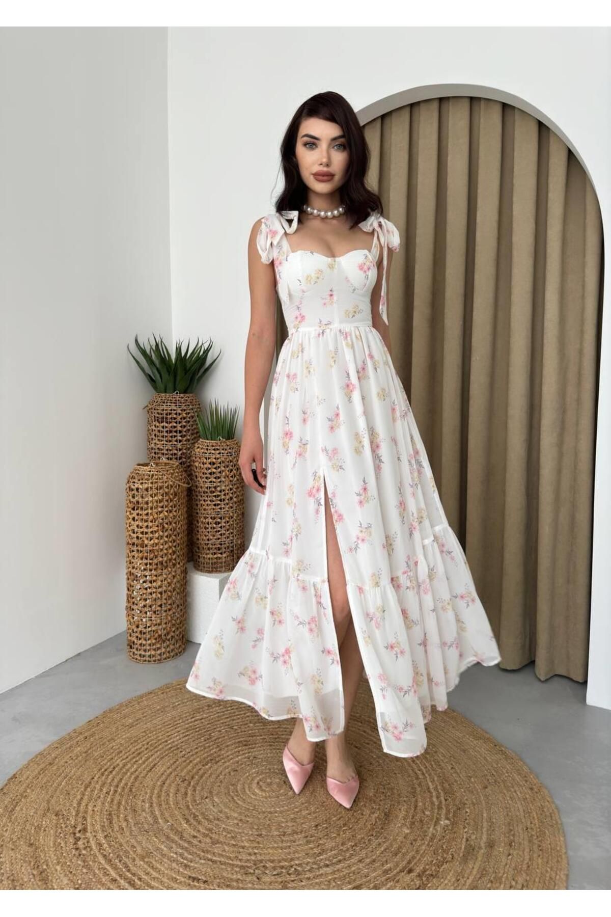 Floral Chiffon Chiffon Kayro Midi Dress with Straps