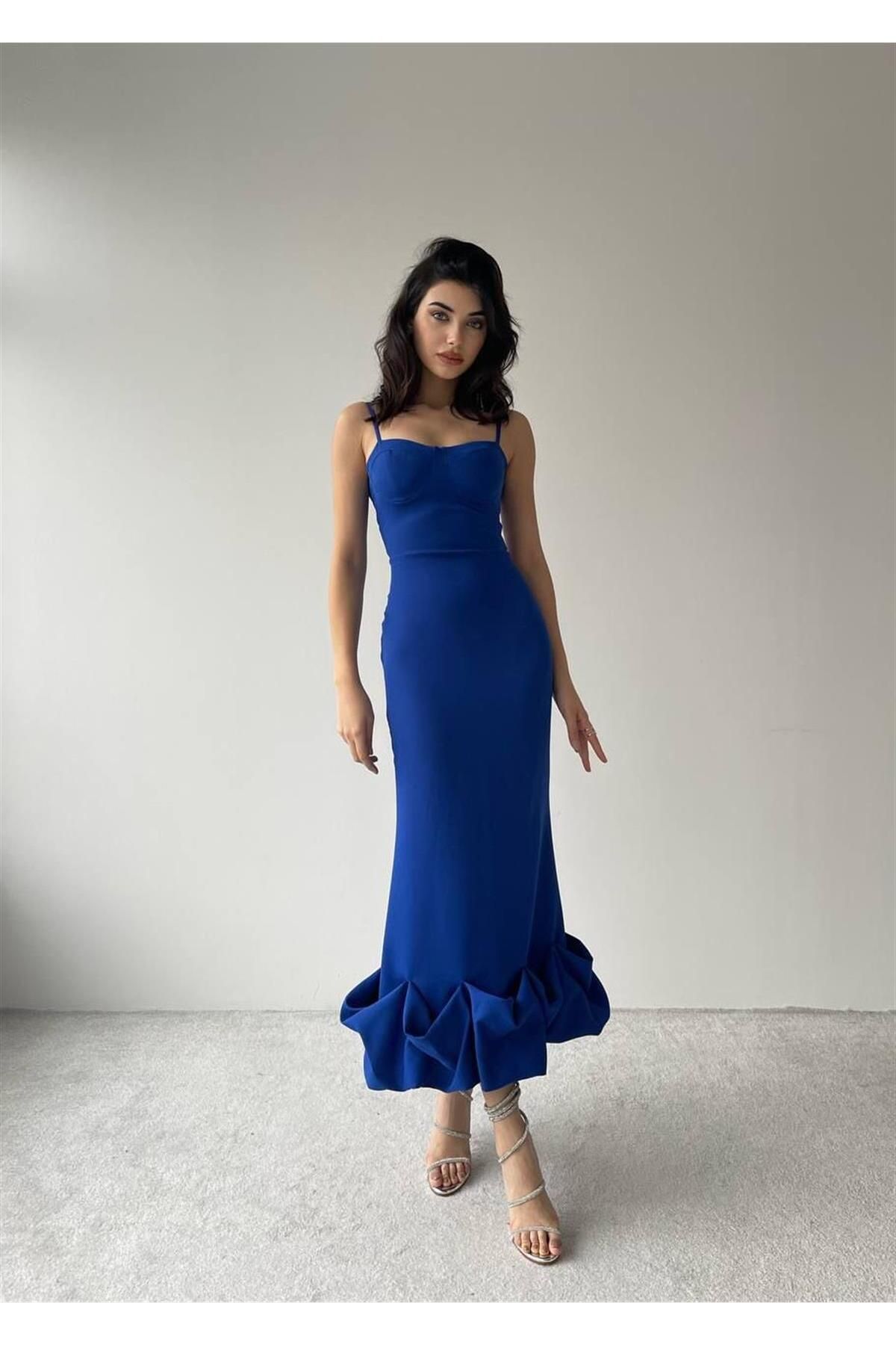 Dominic Strappy Dress with Shirred Skirt - Blue