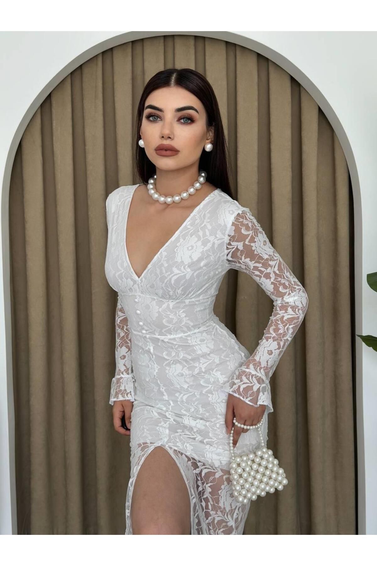 Elegance White Lace Midi Dress