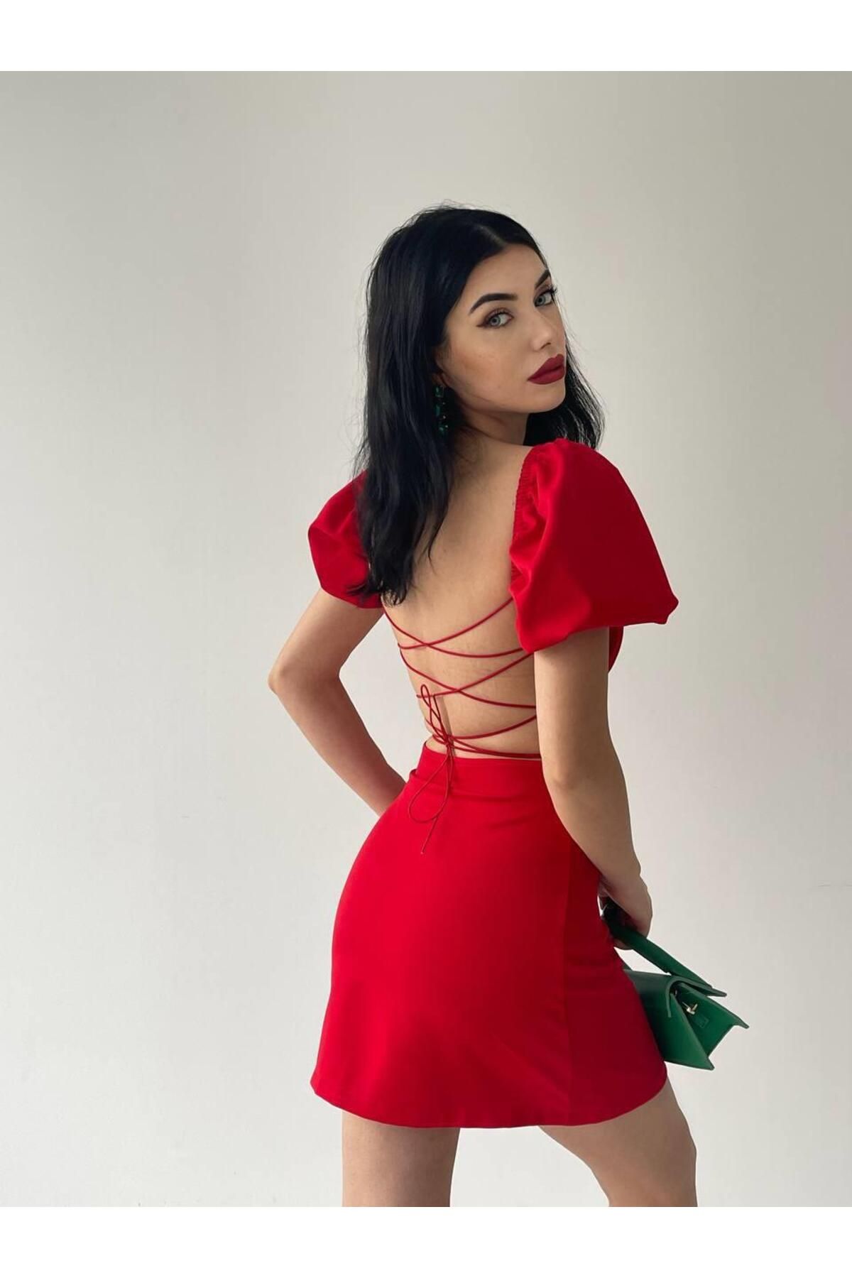 Backless Mini Watermelon Sleeve Dress