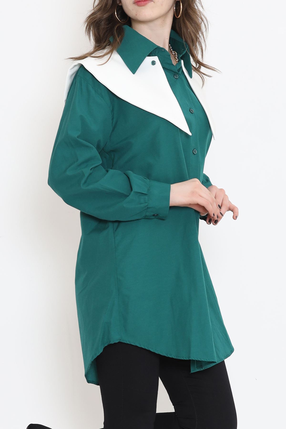 Wide Collar Poplin Shirt Emerald - 16718.255.