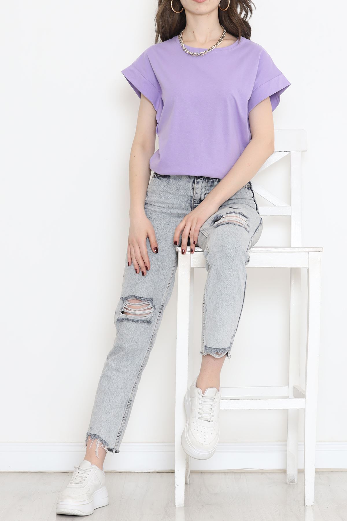 Single Jersey Double Sleeve T-Shirt Purple - 15875.1567.