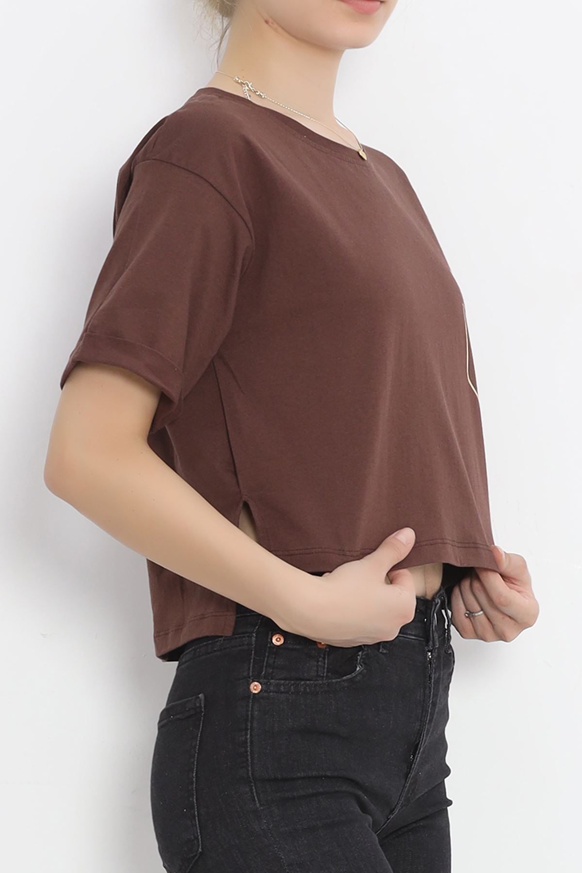 Printed Crop T-shirt Coffee - 16487.1567.