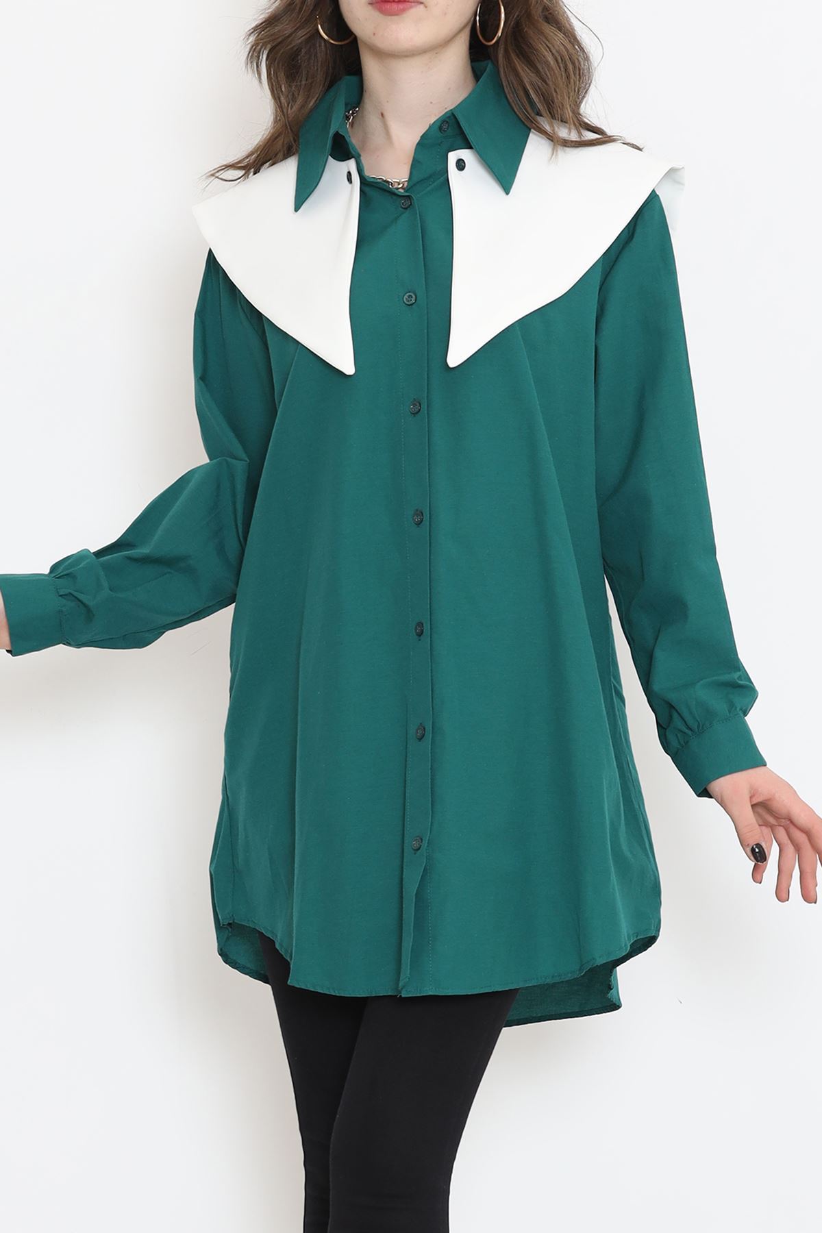 Wide Collar Poplin Shirt Emerald - 16718.255.