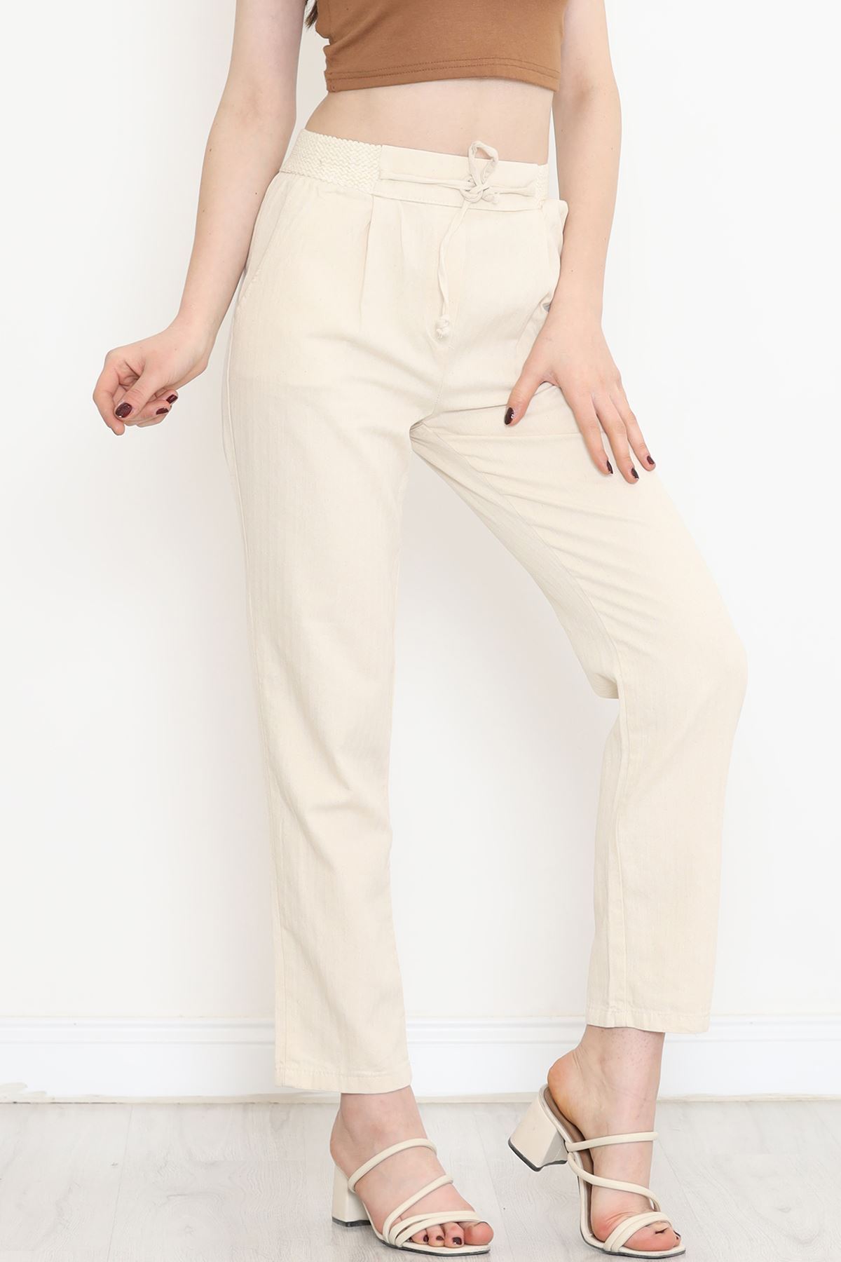 Guipure Linen Pants Beige - 152318.1779.