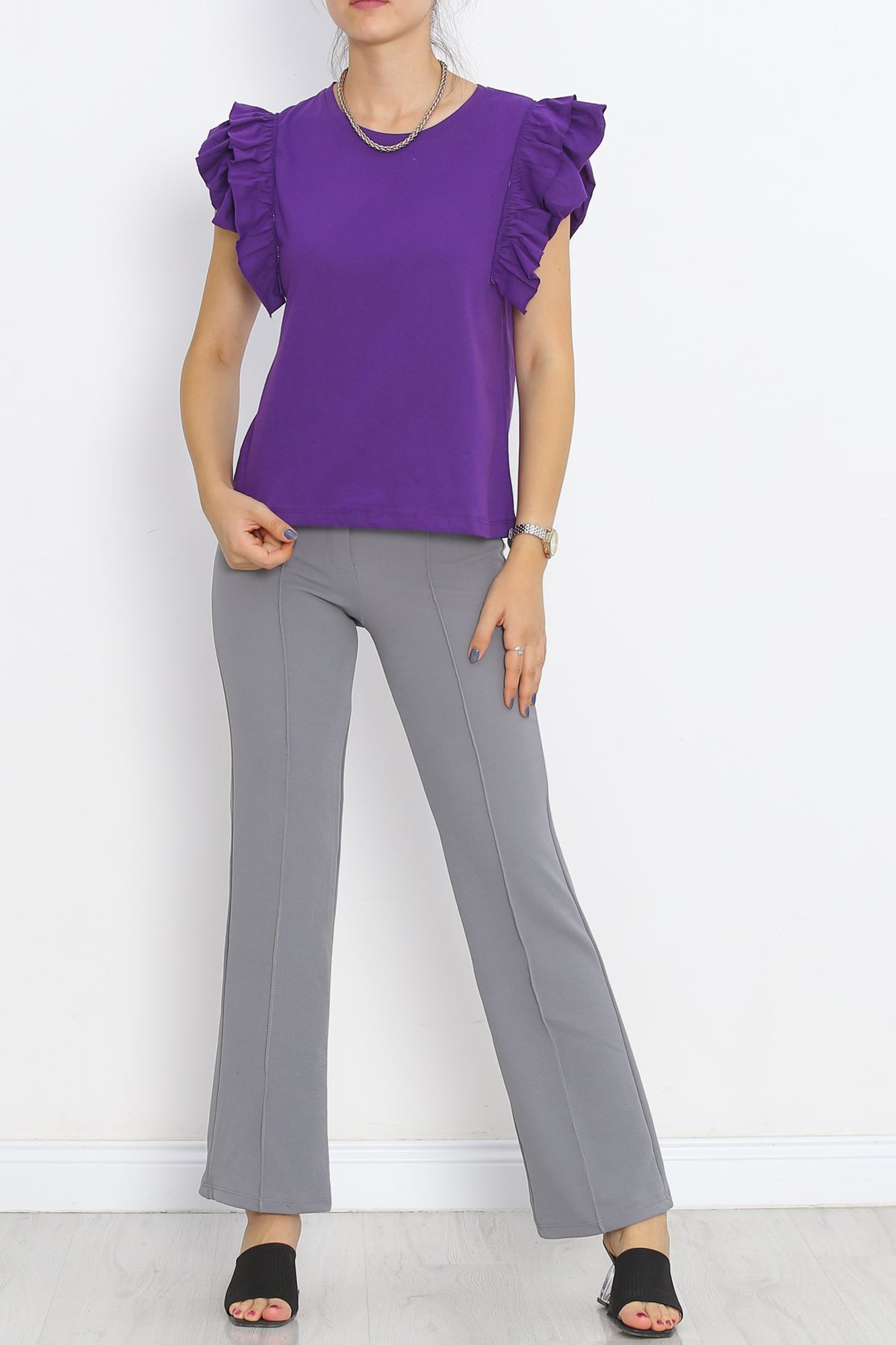 Ruffle Sleeve T-Shirt Purple - 15876.1567.