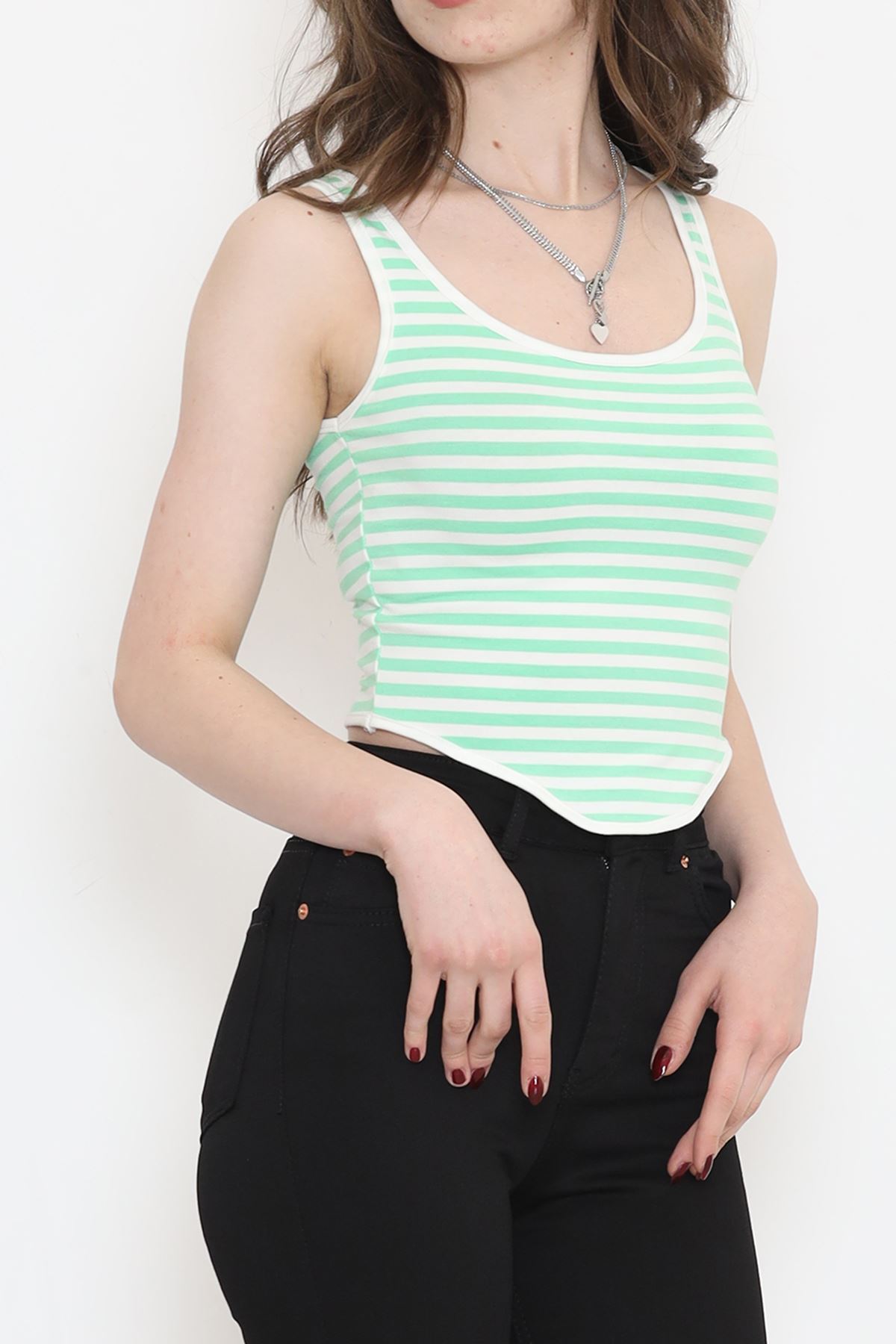 Striped Zero Sleeve Tank Top Green - 860.1019.