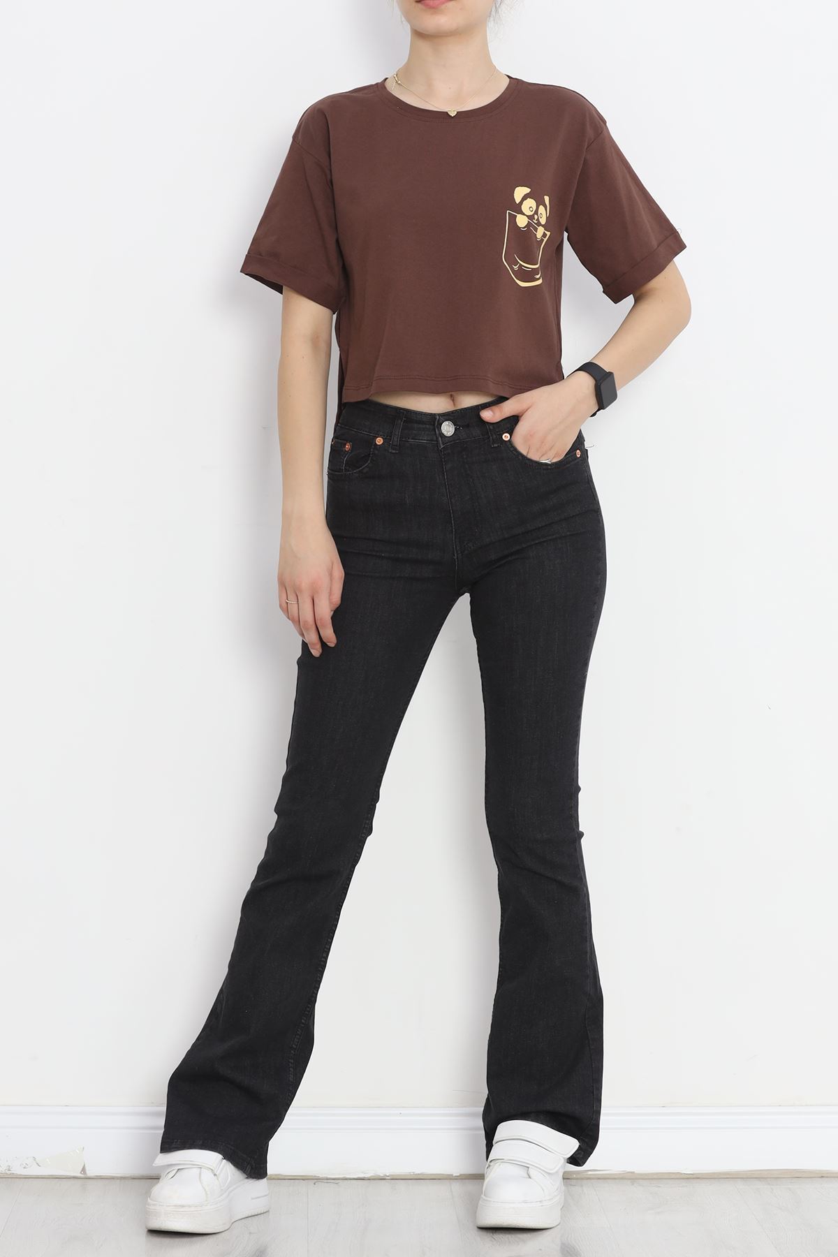 Printed Crop T-shirt Coffee - 16487.1567.