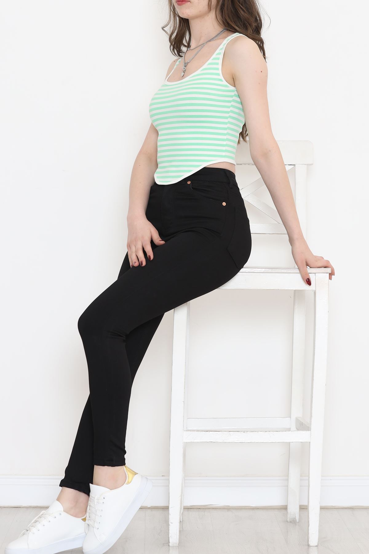 Striped Zero Sleeve Tank Top Green - 860.1019.